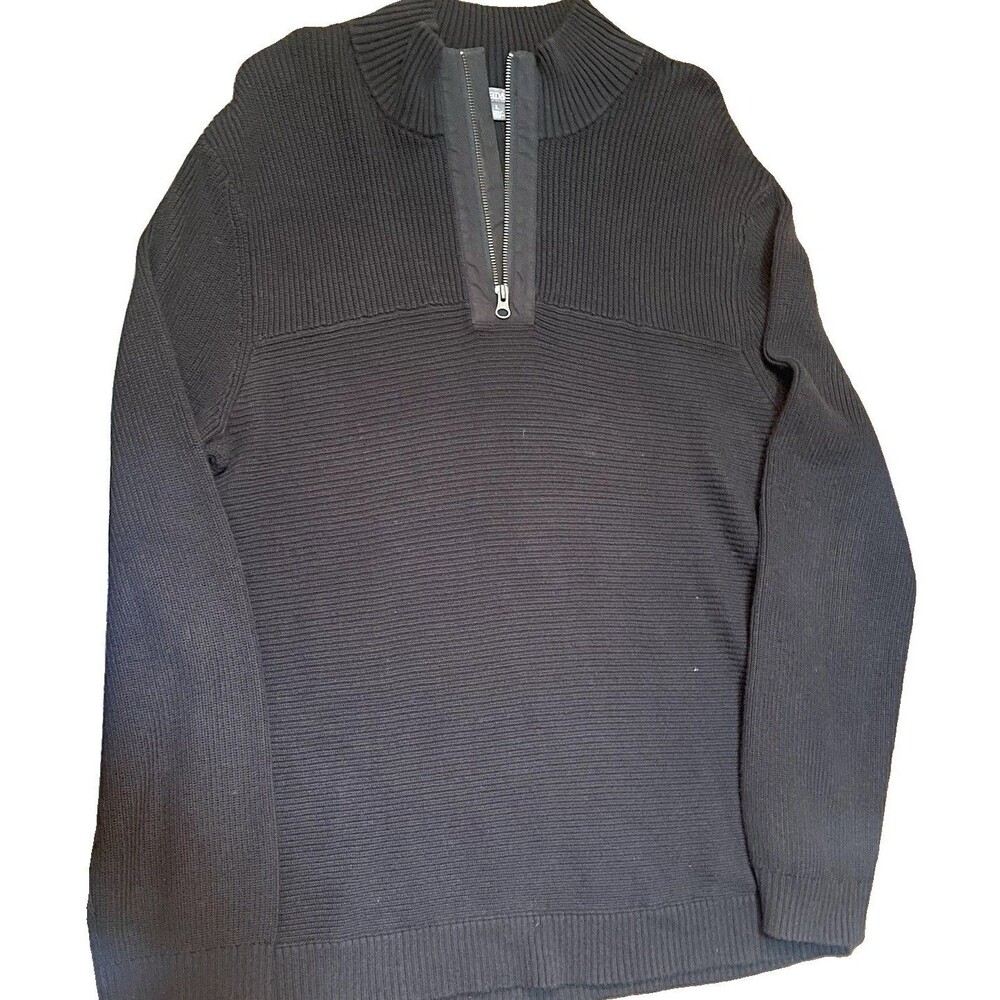 Toad & Co Emmett 1/4 Zip Sweater Men Large Organic Cotton Black Shaker Knit